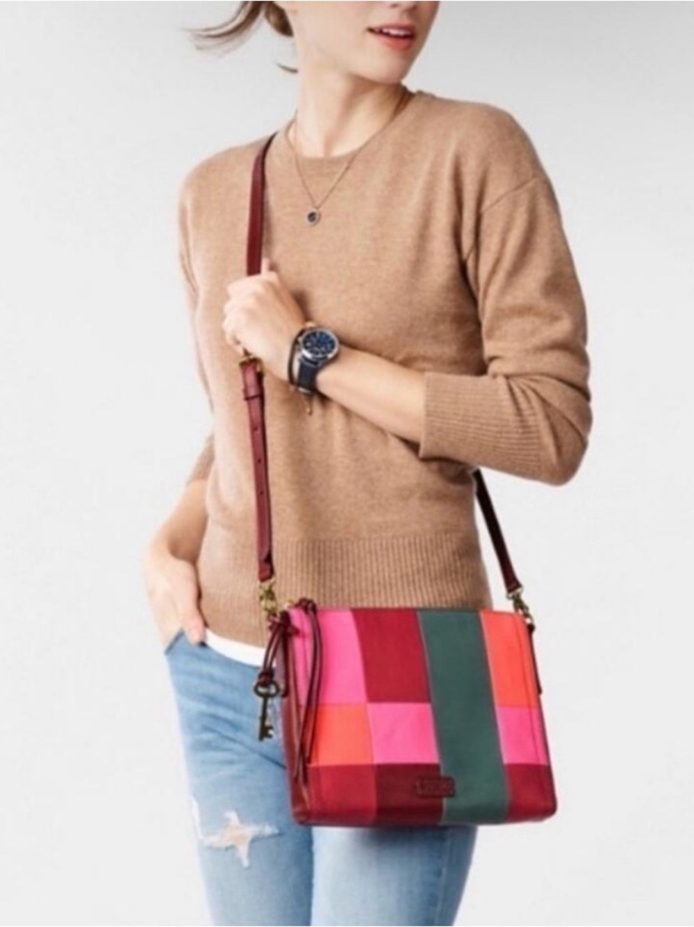Fossil Emma Leather Patchwork Crossbody pink | red | orange | blue